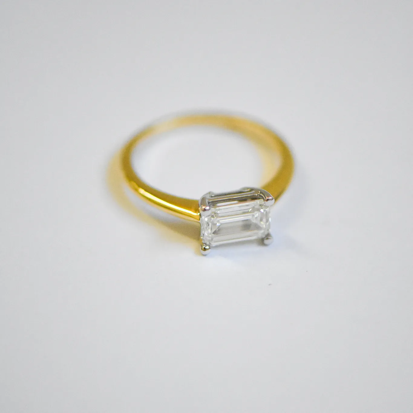 Astrid | Emerald Cut Solitaire Diamond Engagement Ring | East West