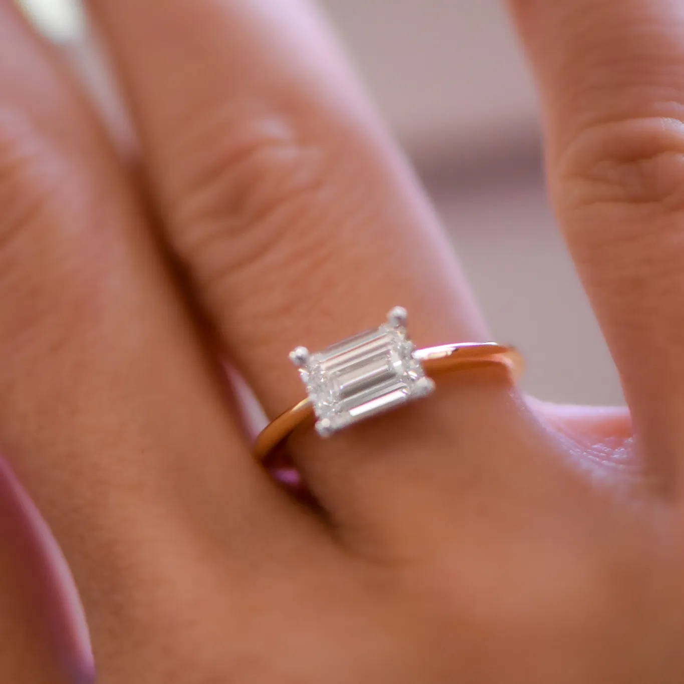 Astrid | Emerald Cut Solitaire Diamond Engagement Ring | East West