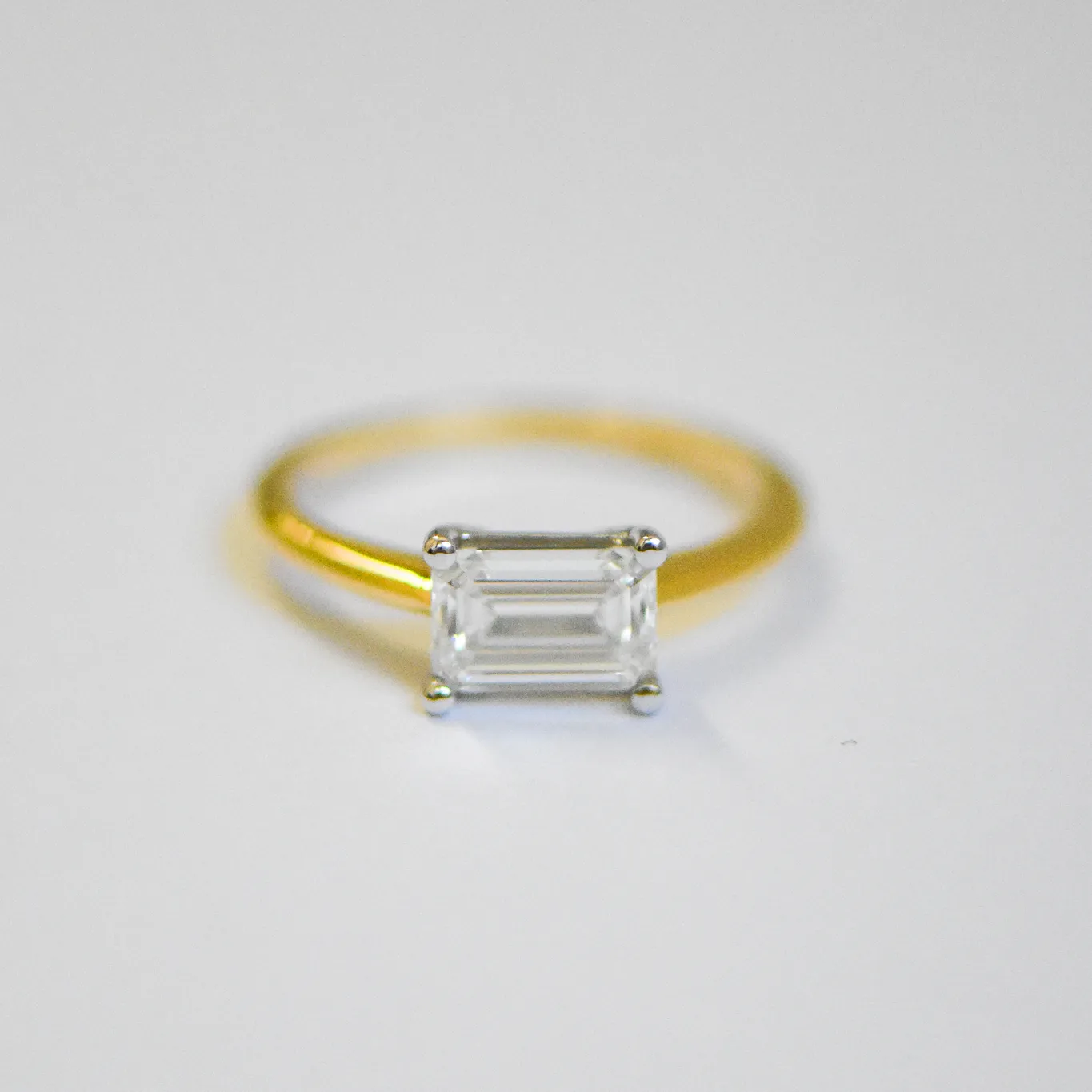 Astrid | Emerald Cut Solitaire Diamond Engagement Ring | East West