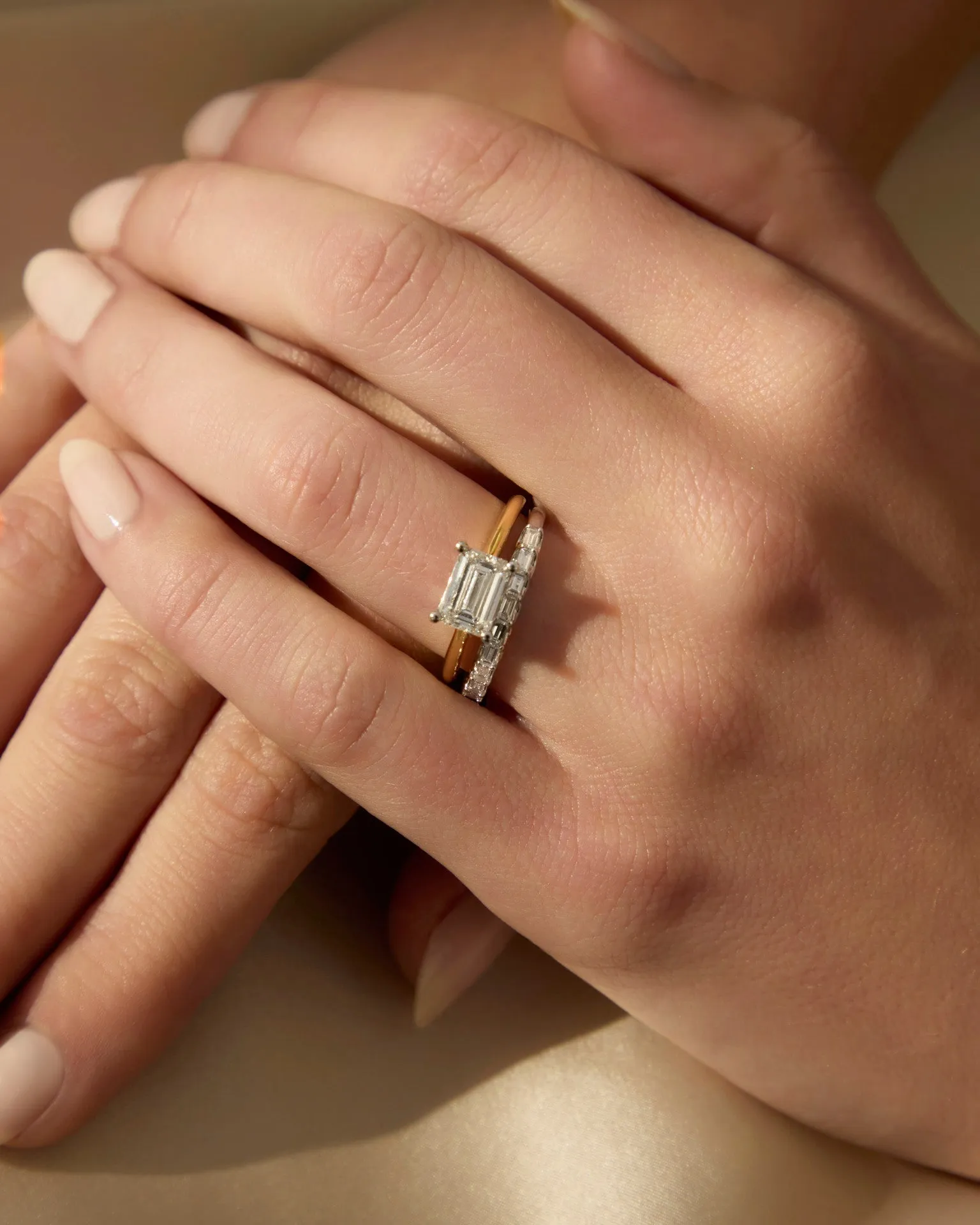 Astrid | Emerald Cut Solitaire Diamond Engagement Ring | East West
