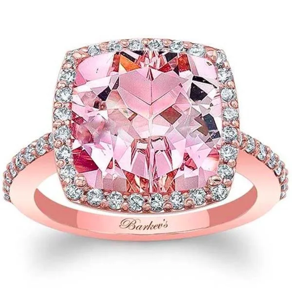 Barkev's Cushion Cut Morganite Halo Diamond Engagement Ring