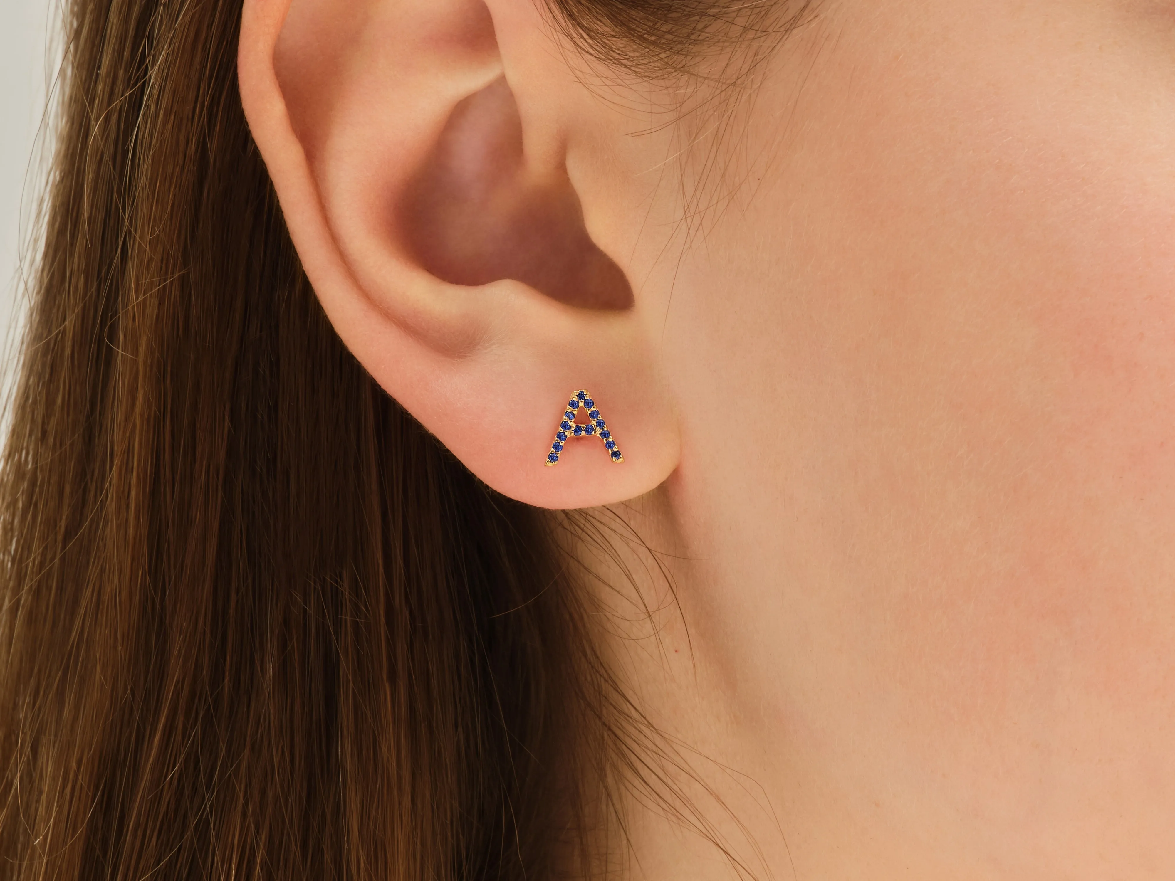 Birthstone Initial Stud Earrings - Gold Vermeil