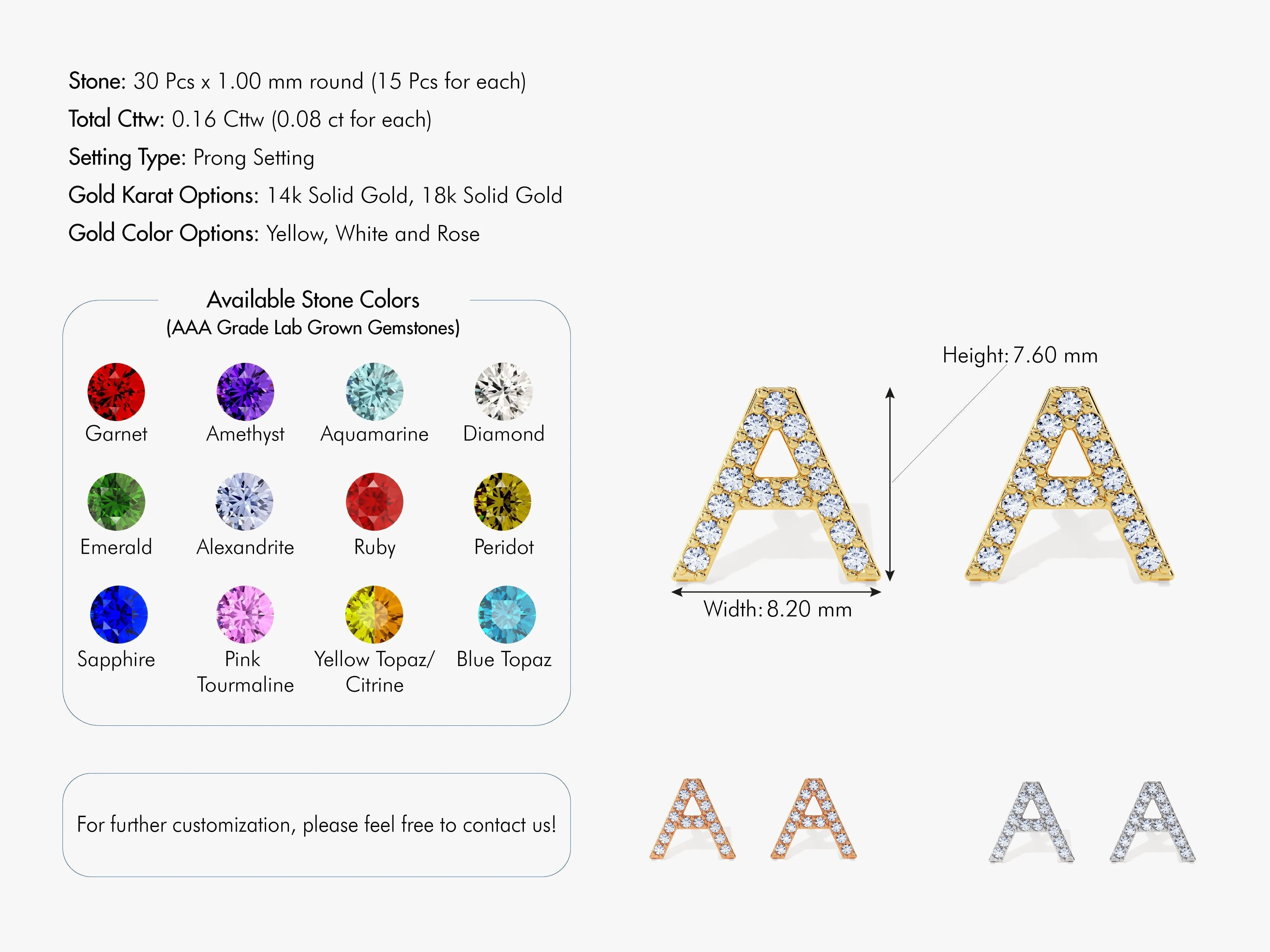 Birthstone Initial Stud Earrings - Gold Vermeil