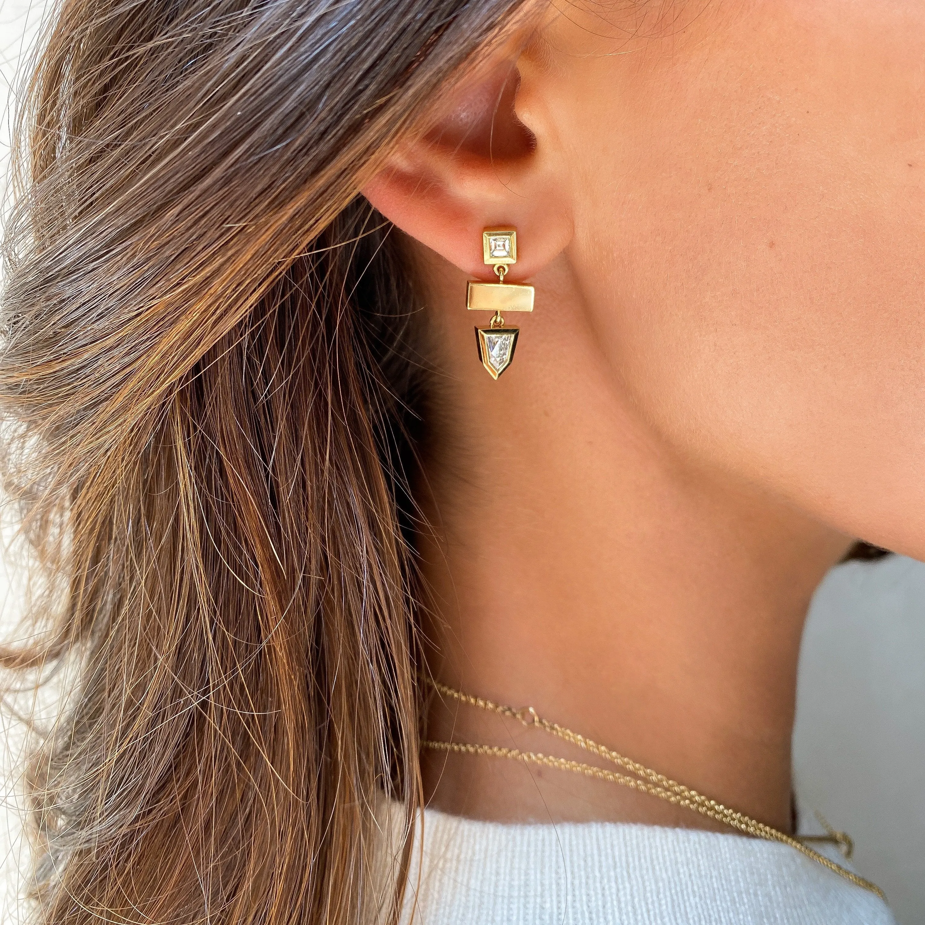 Bullet Gold Bar Diamond Earrings