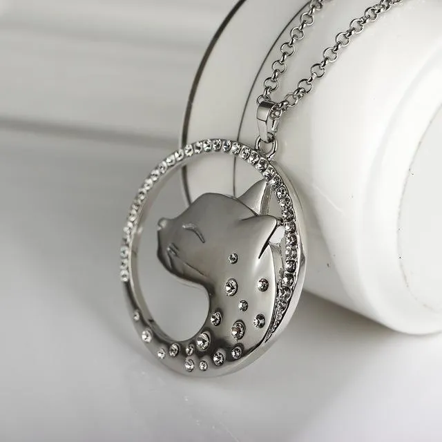 Cat Leopard Head Pendants Gold-Color Necklace