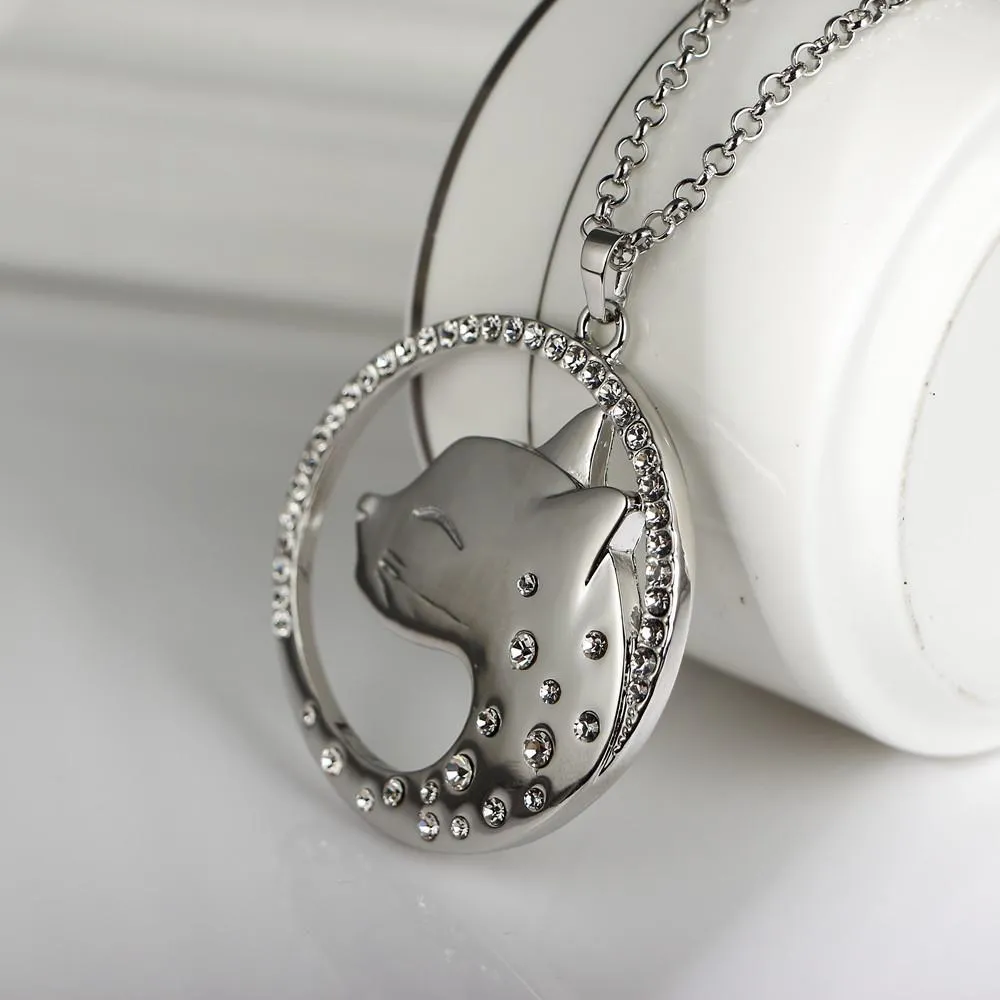 Cat Leopard Head Pendants Gold-Color Necklace