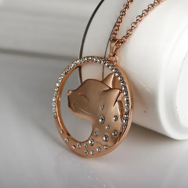 Cat Leopard Head Pendants Gold-Color Necklace