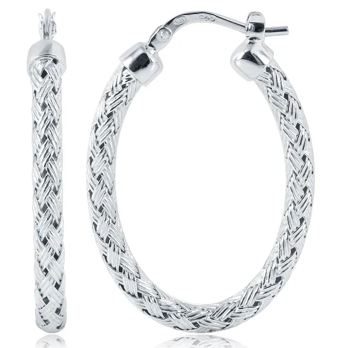 Charles Garnier 35mm Sterling Silver Milan Oval Mesh Hoop Earrings