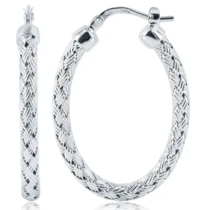 Charles Garnier 35mm Sterling Silver Milan Oval Mesh Hoop Earrings
