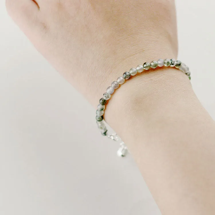 Charm Elastic Healing Agate Bead Bracelets With Sterling Silver For Women
