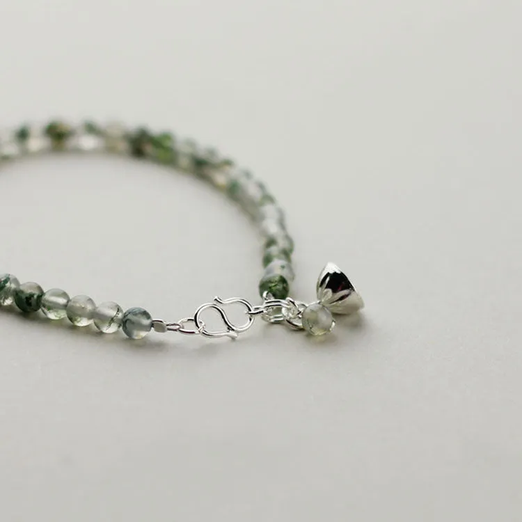 Charm Elastic Healing Agate Bead Bracelets With Sterling Silver For Women