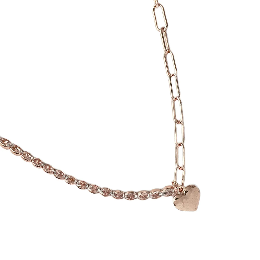 Chunky Chain Link Diamante Studded Heart Pendant Rose Gold-Toned Necklace