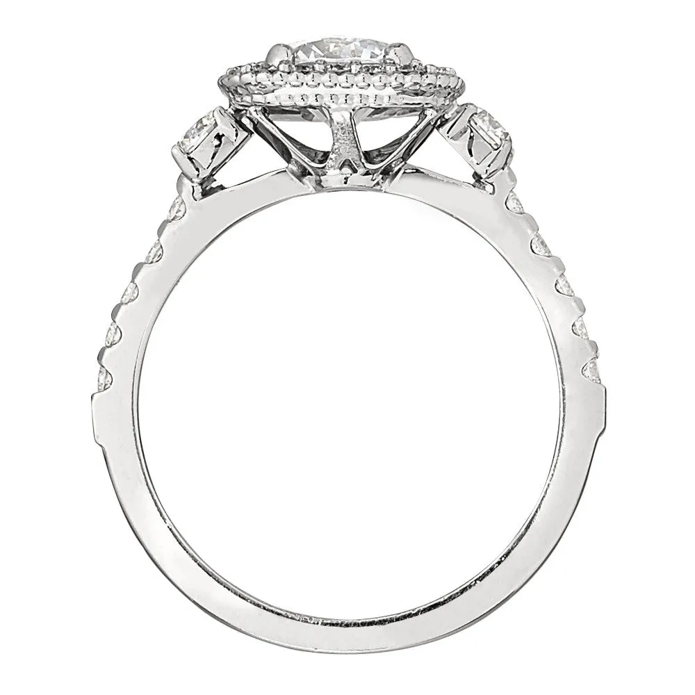 Classic Halo Three Stone Engagement Ring