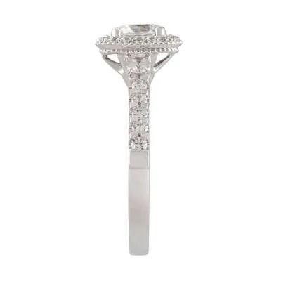 Classic Halo Three Stone Engagement Ring