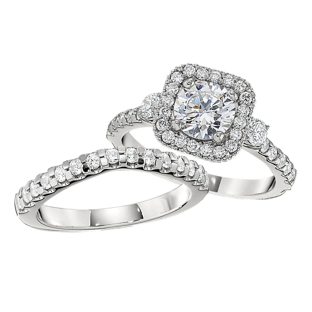 Classic Halo Three Stone Engagement Ring