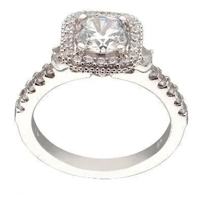 Classic Halo Three Stone Engagement Ring