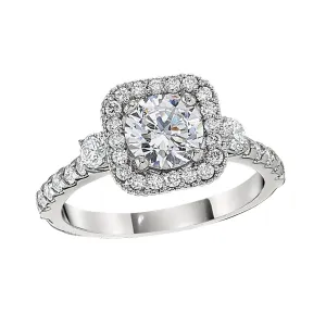 Classic Halo Three Stone Engagement Ring
