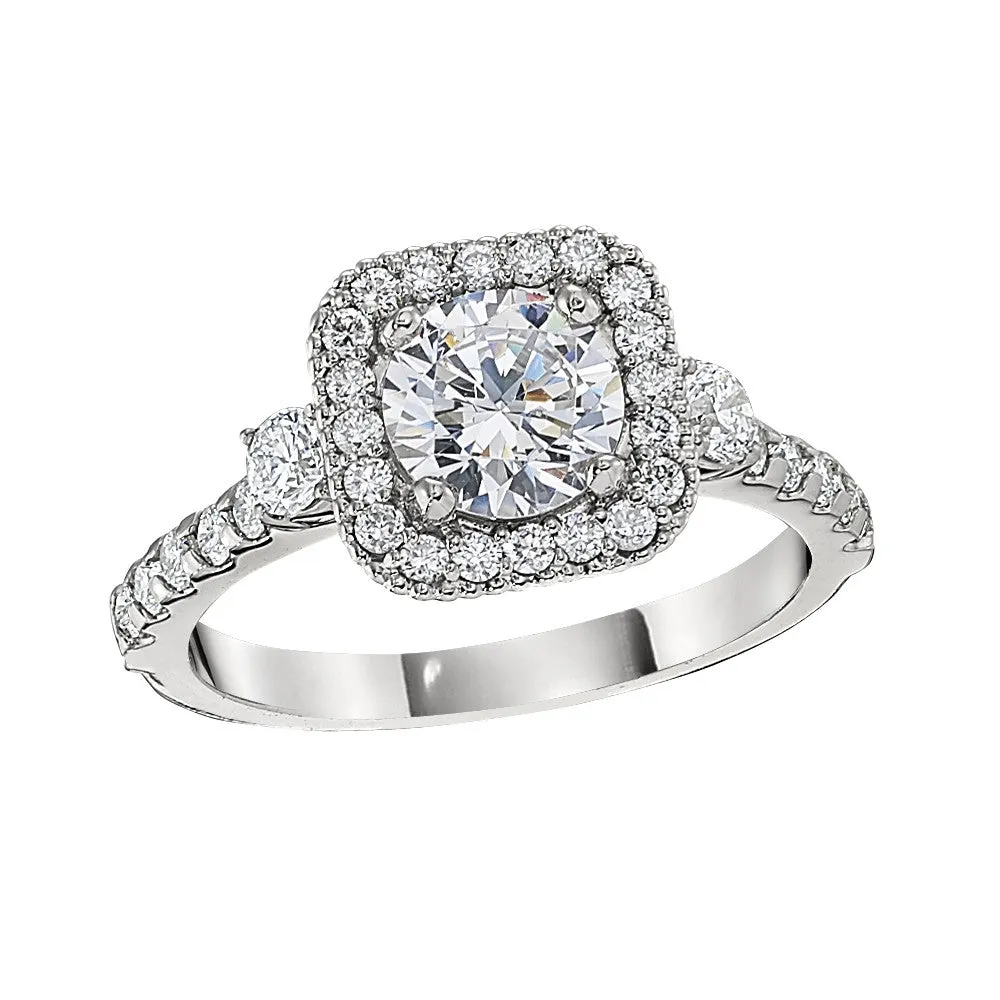 Classic Halo Three Stone Engagement Ring