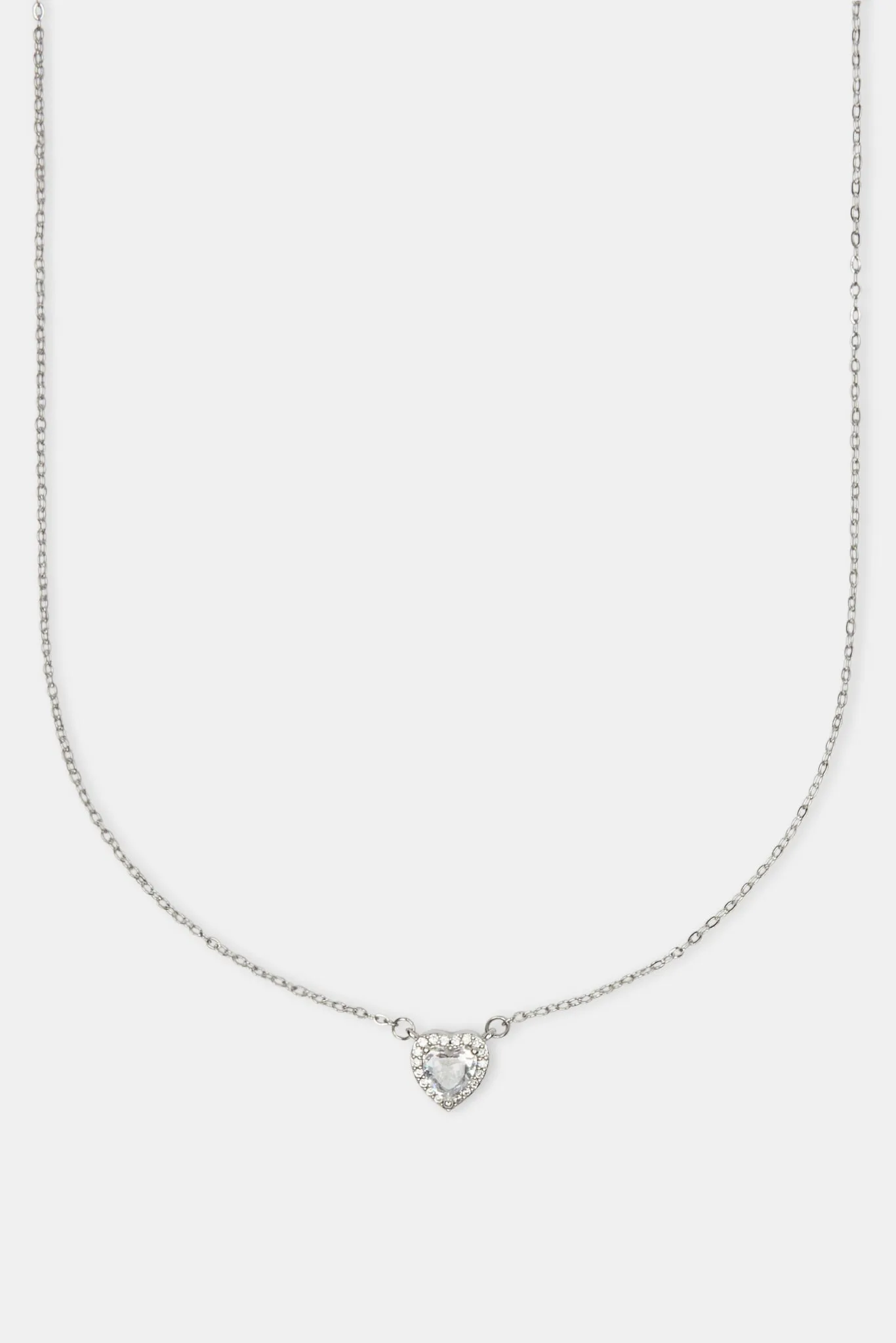 Clear Heart Bezel Necklace - White