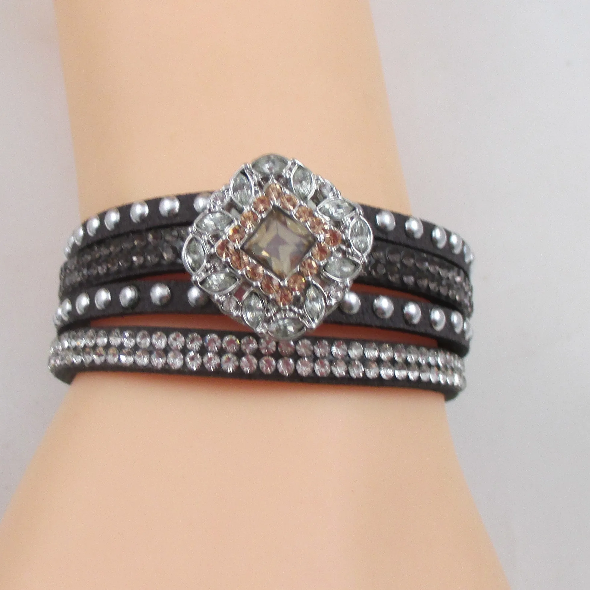 Crystal Multi-strand Leather Cuff Bracelet