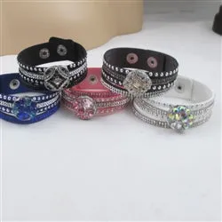 Crystal Multi-strand Leather Cuff Bracelet