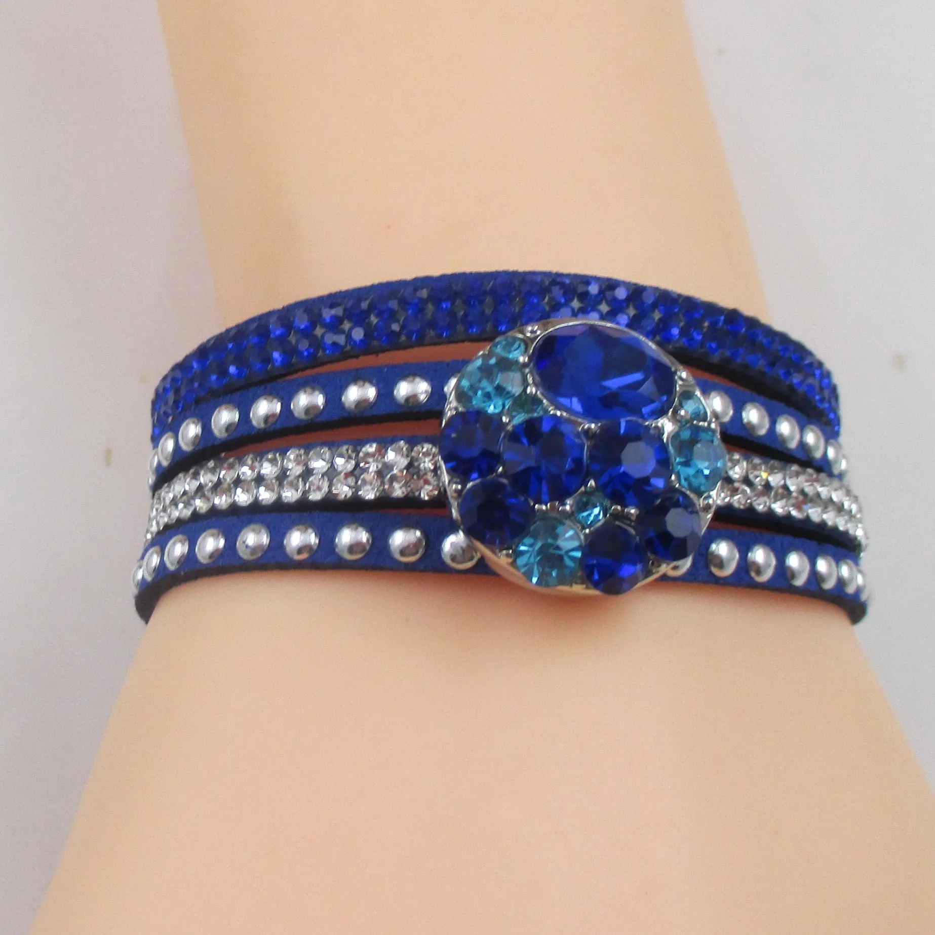 Crystal Multi-strand Leather Cuff Bracelet