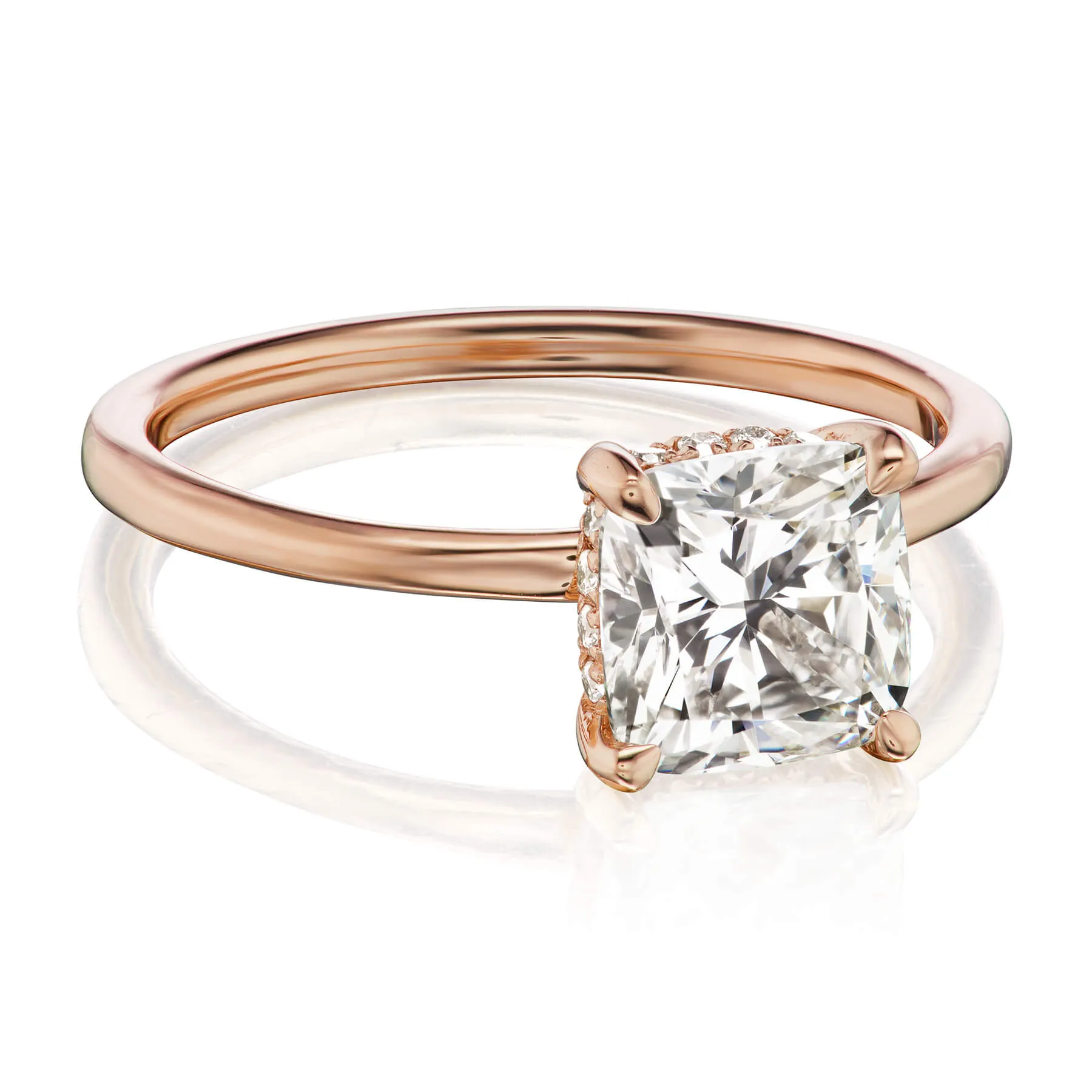 Cushion Cut Hidden Halo Engagement Ring