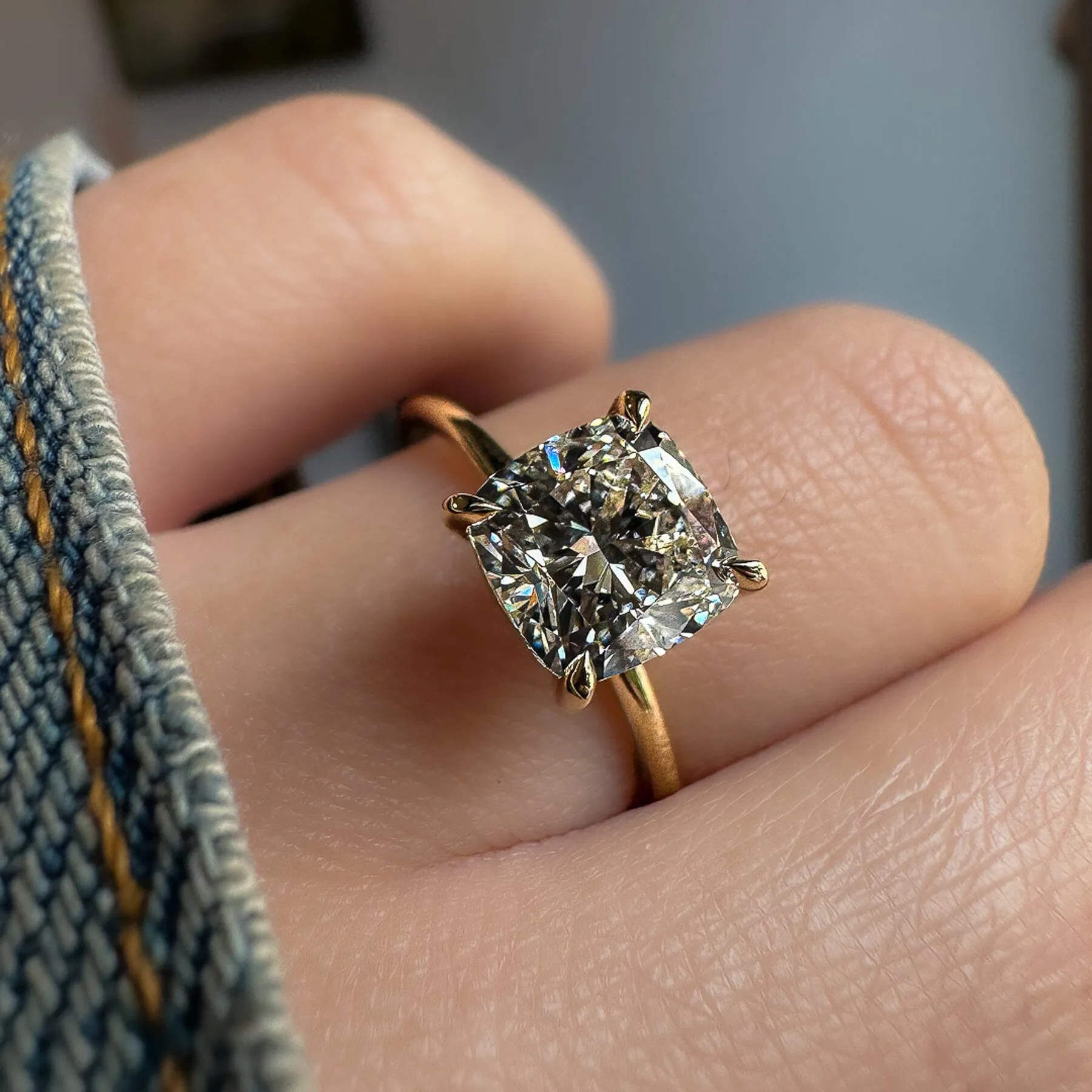 Cushion Cut Hidden Halo Engagement Ring