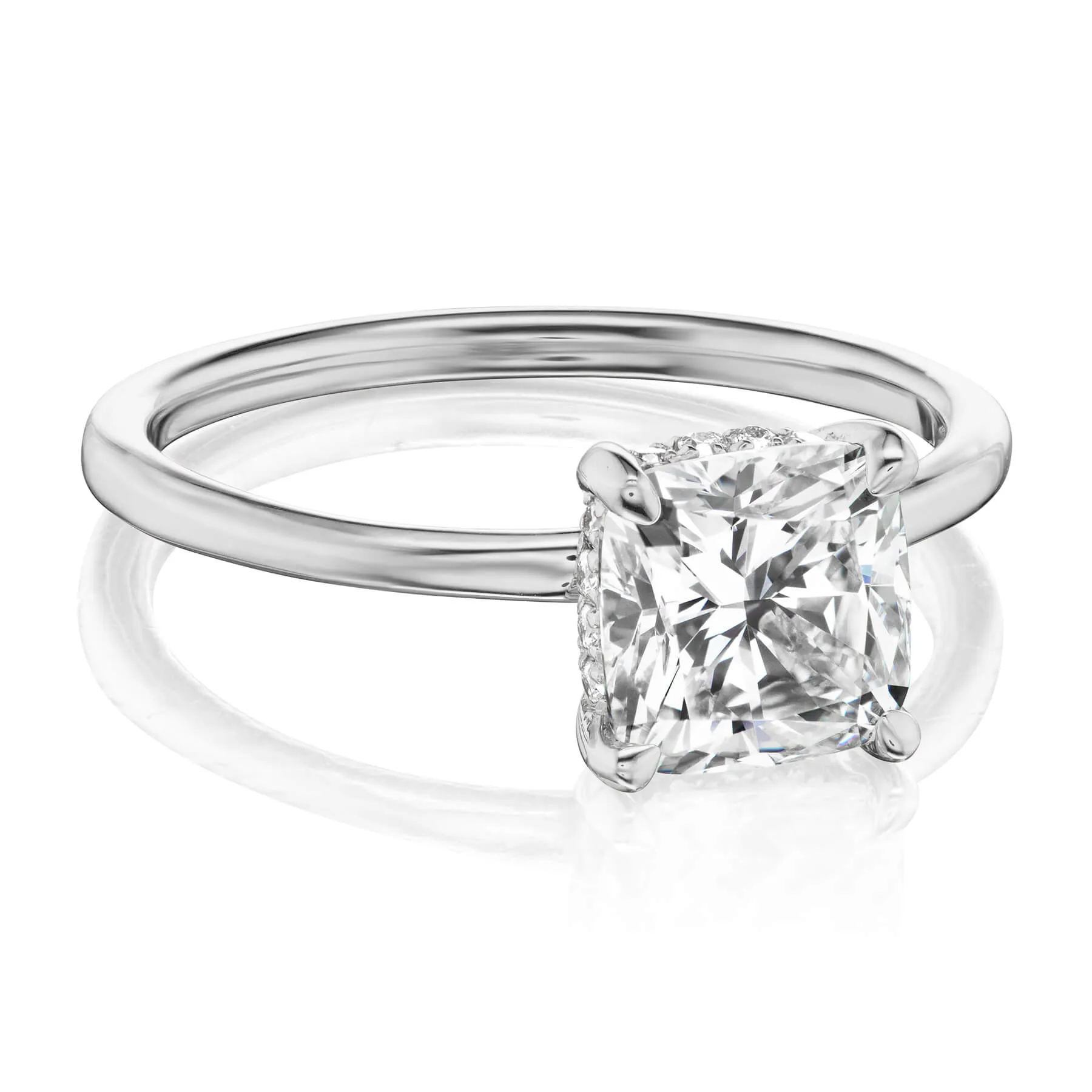 Cushion Cut Hidden Halo Engagement Ring