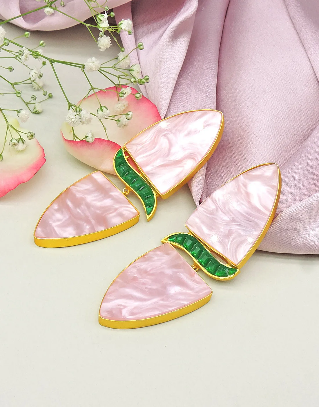 Cylinder Wave Earrings | Green & Raspberry