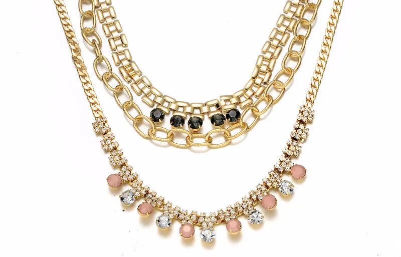 CZ Rhinestones Layer Statement Necklace