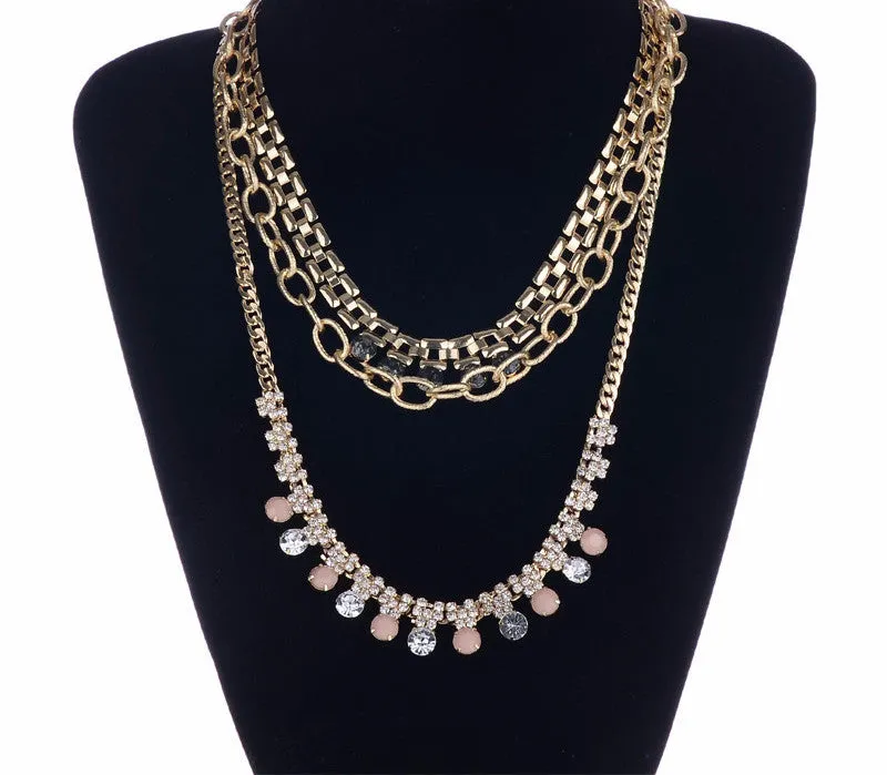 CZ Rhinestones Layer Statement Necklace
