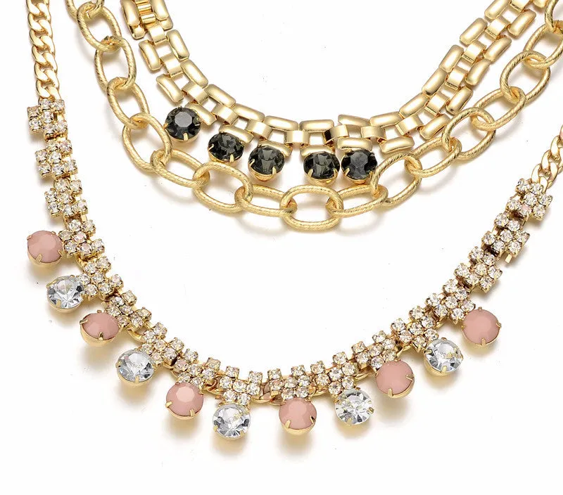 CZ Rhinestones Layer Statement Necklace