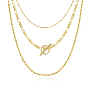 Dainty 14K Gold Layered Necklaces- Satellite Figaro Rope Chain