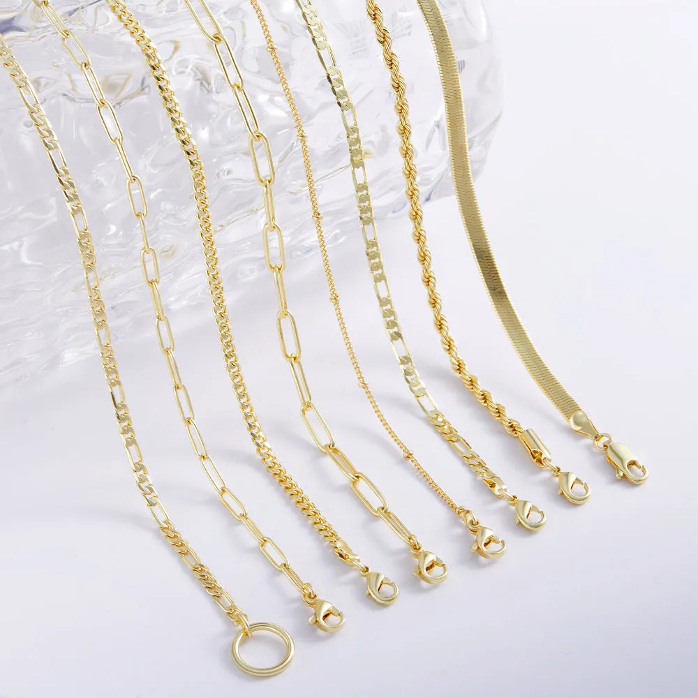 Dainty 14K Gold Layered Necklaces- Satellite Figaro Rope Chain