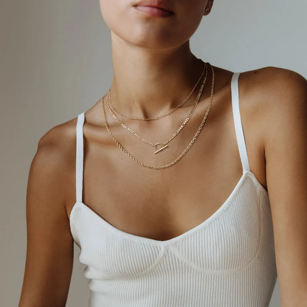 Dainty 14K Gold Layered Necklaces- Satellite Figaro Rope Chain