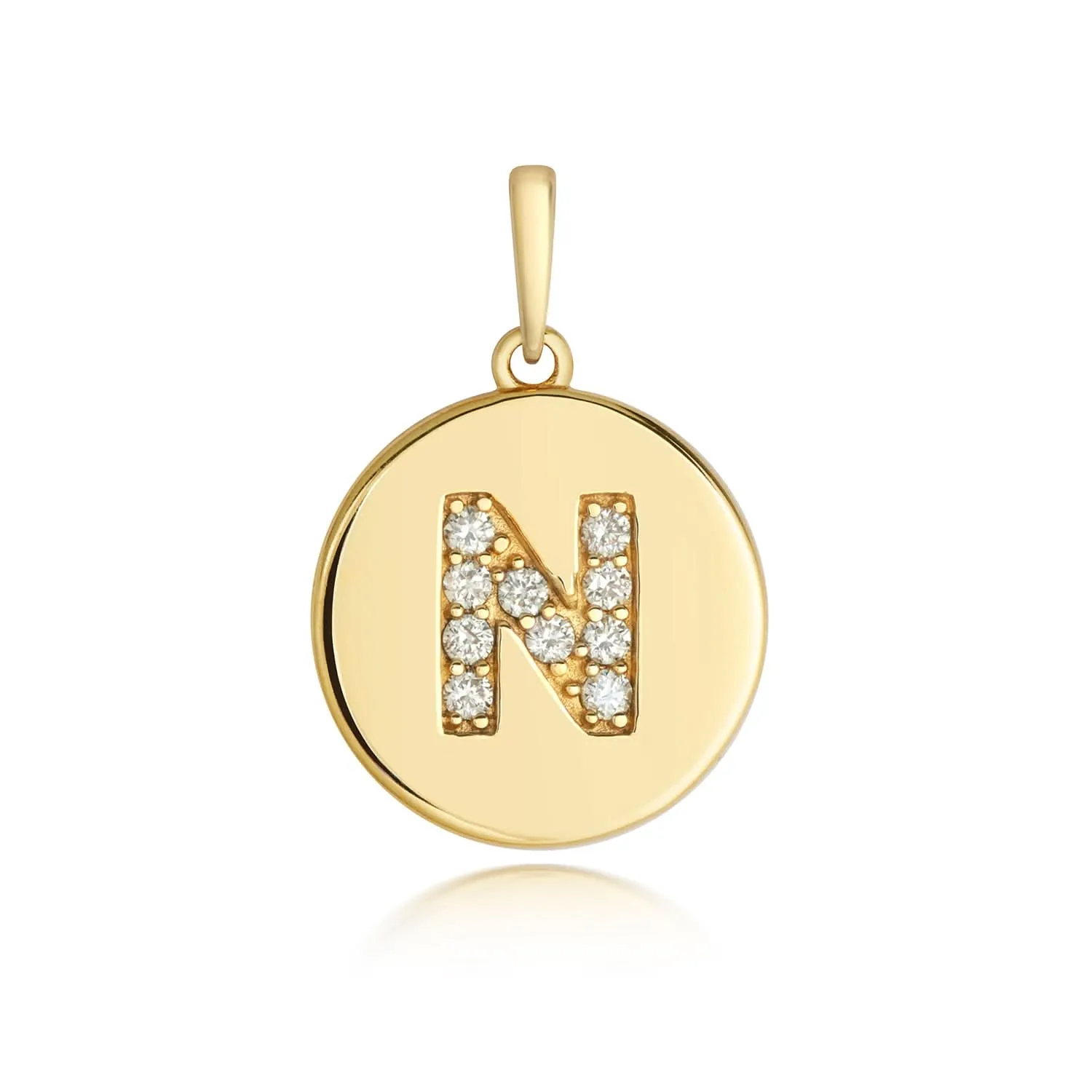 Diamond Initial Necklace | Solid Gold Disc | A to Z