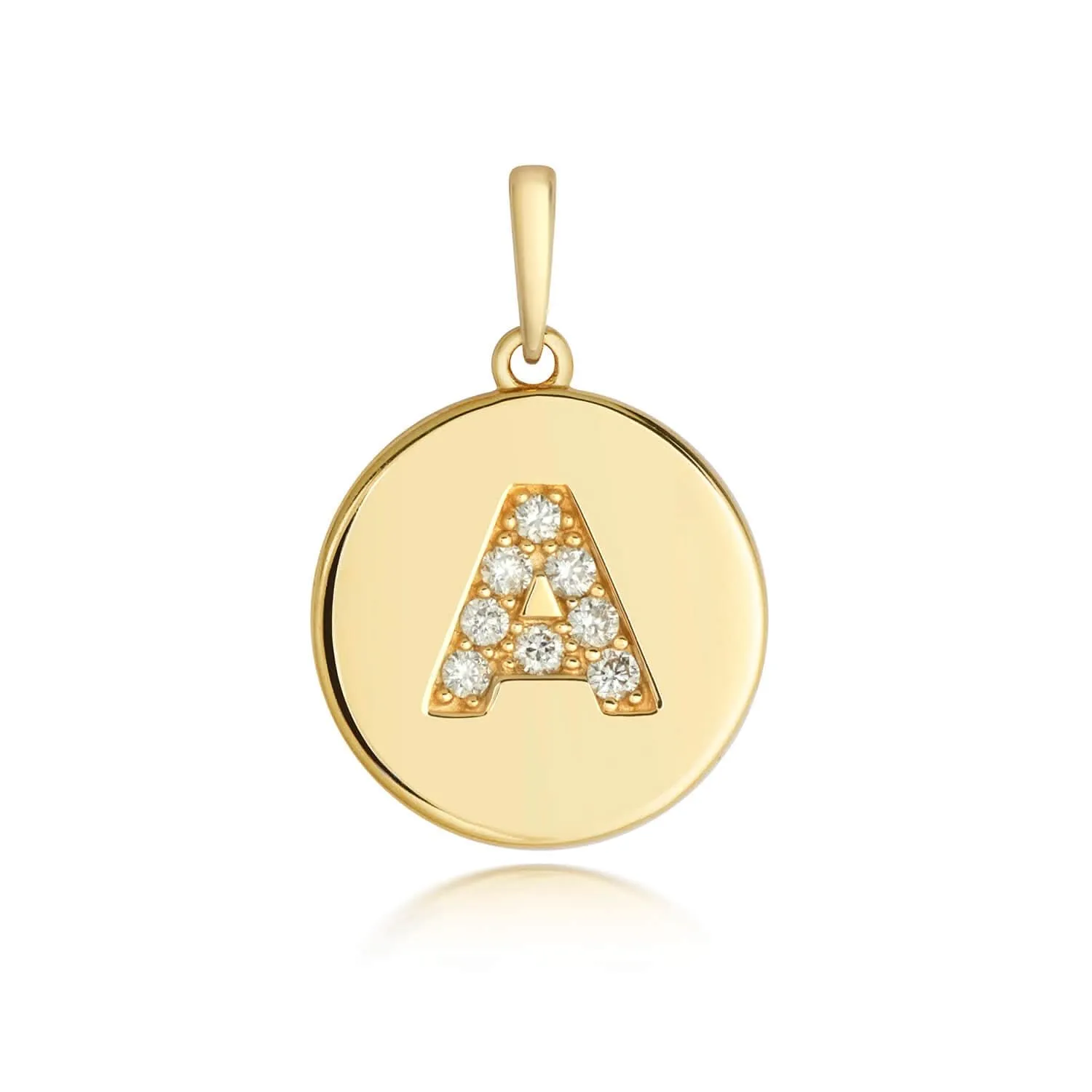 Diamond Initial Necklace | Solid Gold Disc | A to Z