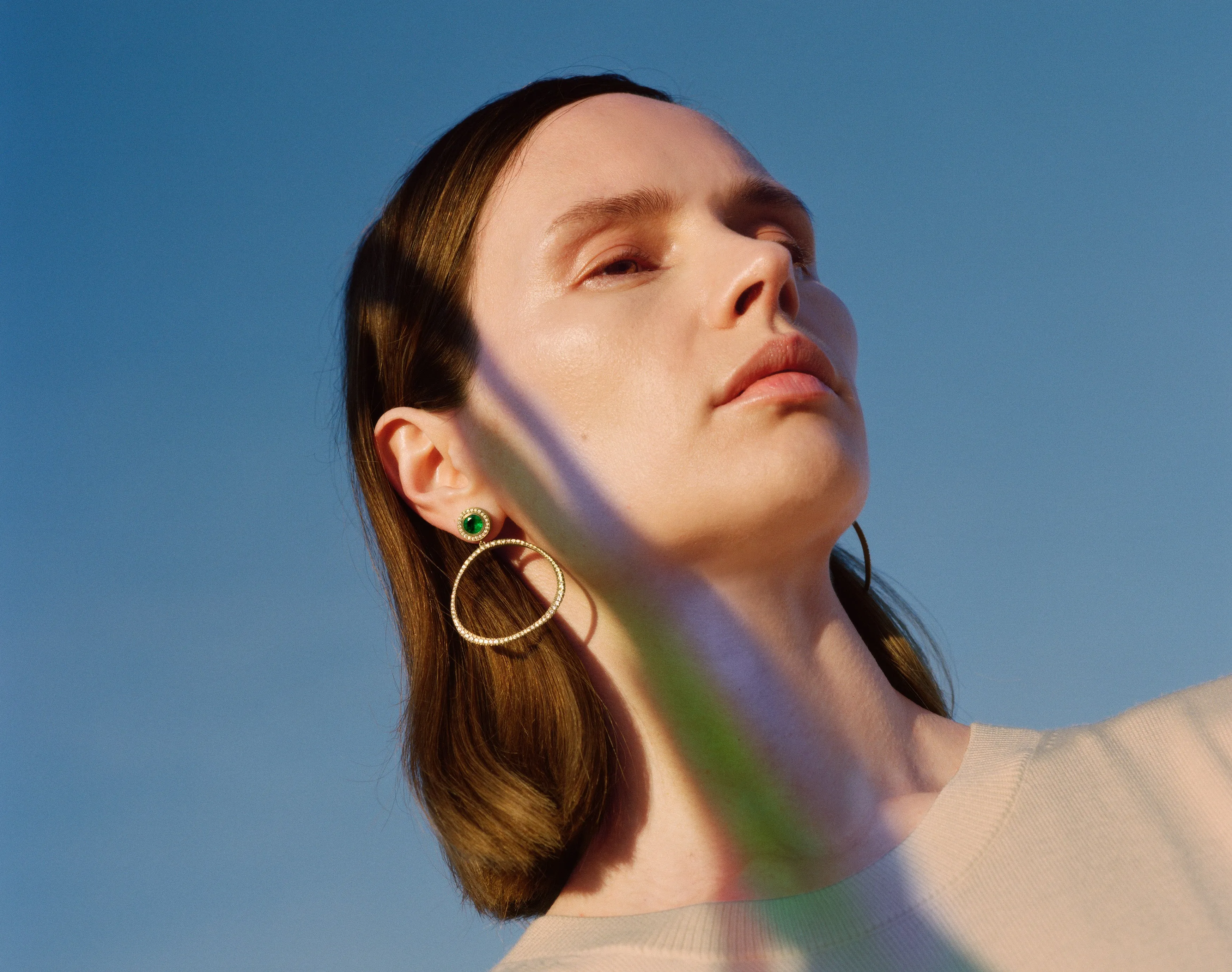 Diamond Pave Origin Hoops with Emerald and Diamond Studs