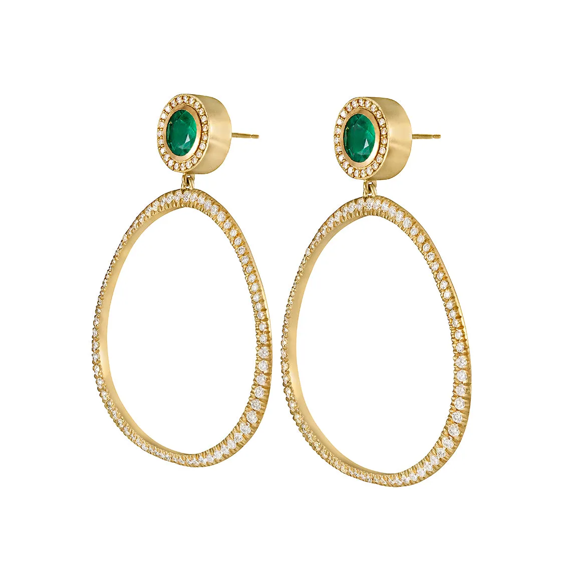 Diamond Pave Origin Hoops with Emerald and Diamond Studs
