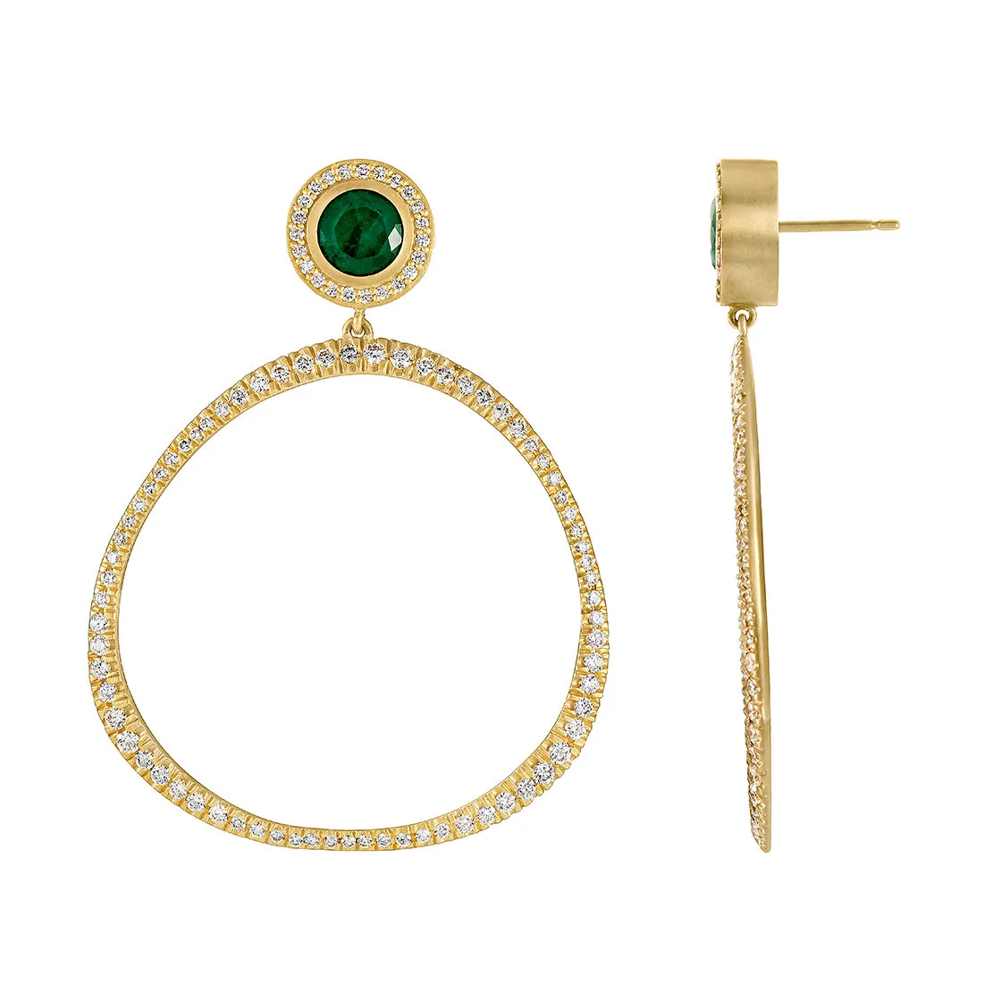 Diamond Pave Origin Hoops with Emerald and Diamond Studs