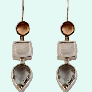 Earrings 925 silver & 9 ct gold set green amethyst gems