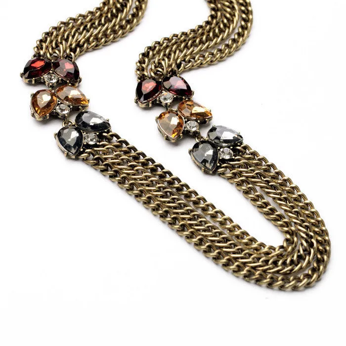 Elegant Dress Jewelry Simulated Gemstone Antique Multi Chains Colares Femininos Necklace Fashion Bijoux for Women