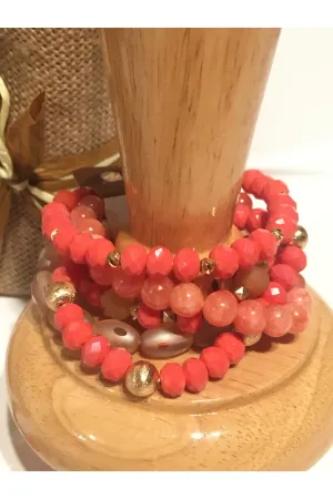 Emma Coral Color Multi Strand Stretch Bracelets