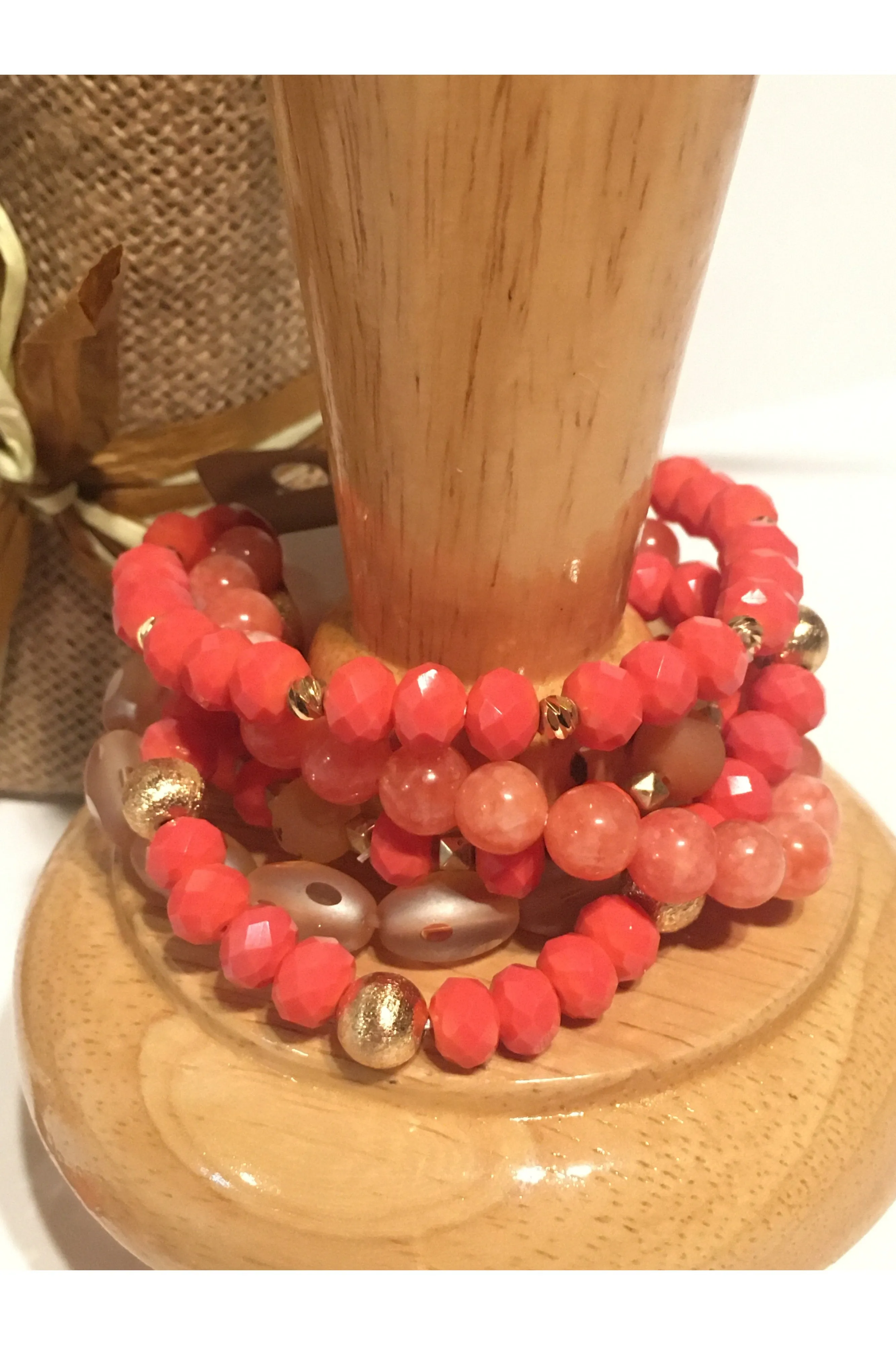 Emma Coral Color Multi Strand Stretch Bracelets