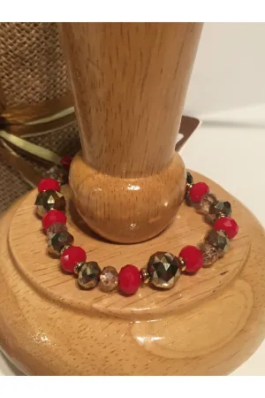 Emma Red And Gold Single Strand Stretch Bracelet
