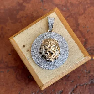 Estate 10KT Yellow Gold Pave Diamond Lion Head Pendant