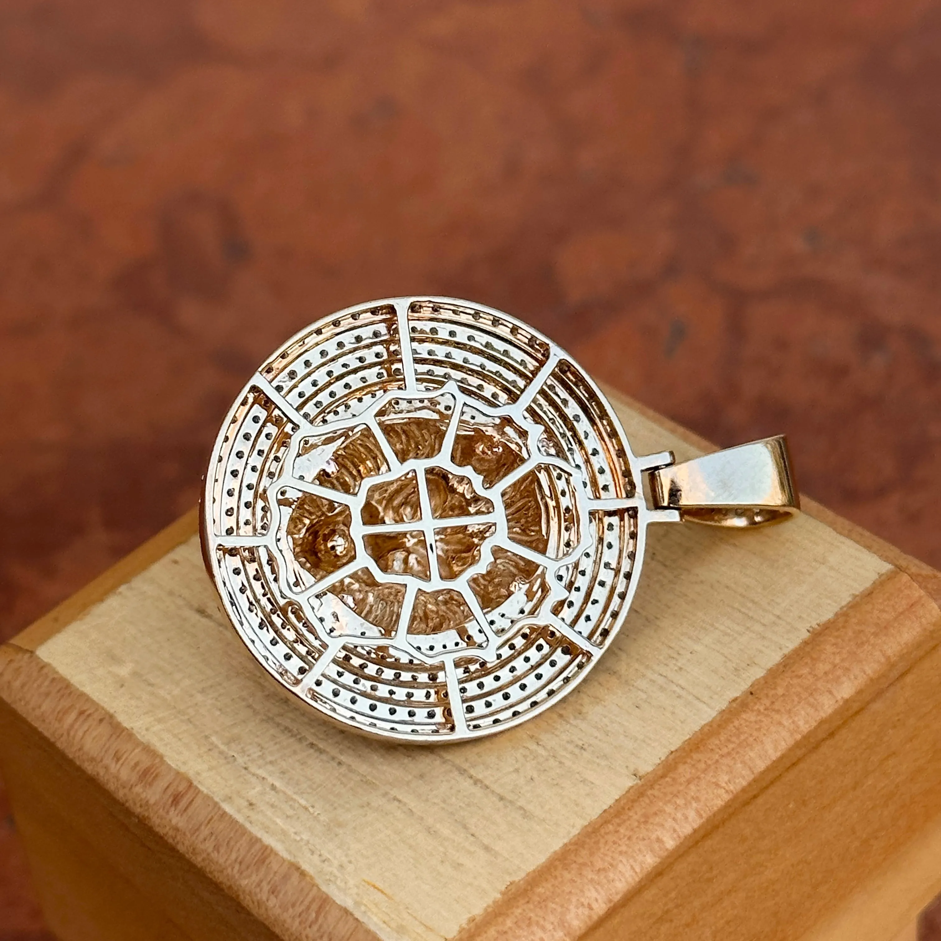 Estate 10KT Yellow Gold Pave Diamond Lion Head Pendant