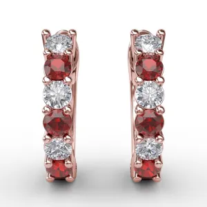 Fana Shared Prong Ruby And Diamond Hoop Earrings