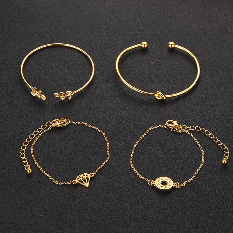 Fashion Bohemia Leaf Knot Hand Cuff Link Chain Charm Bracelet